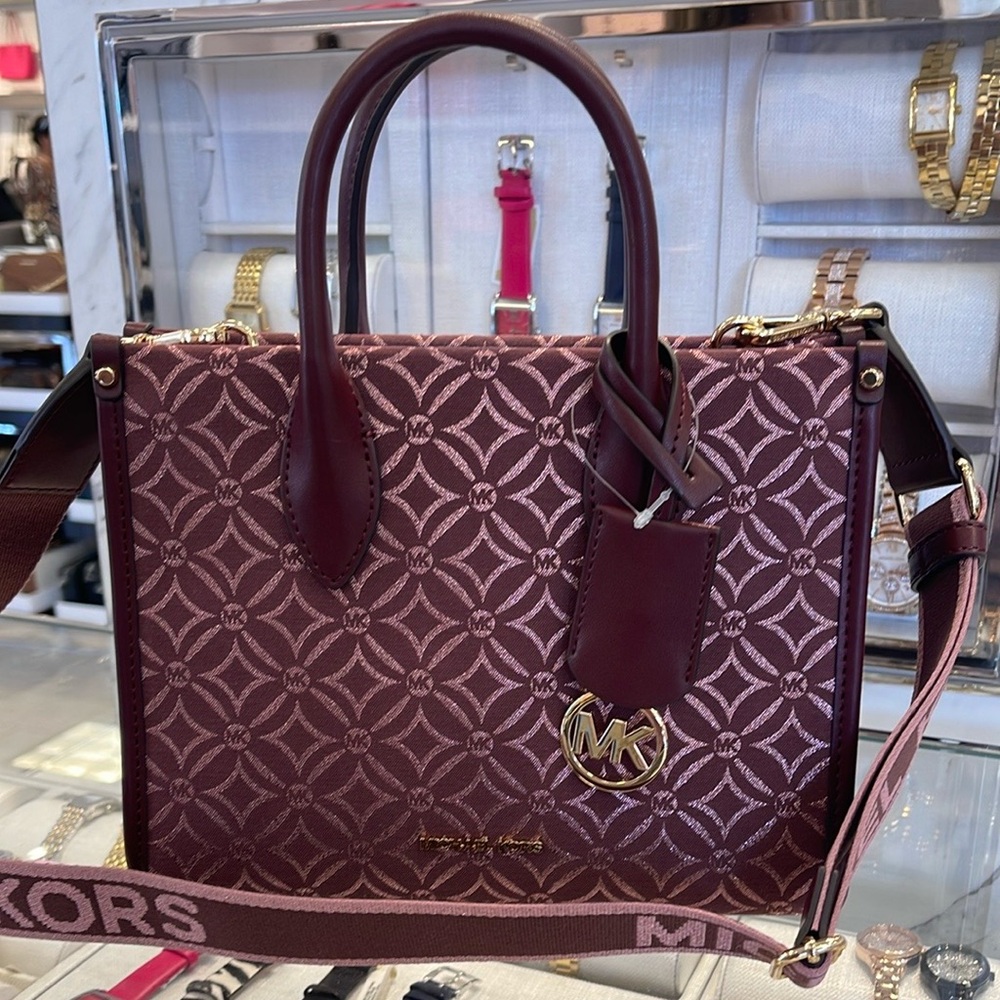 Michael Kors Mirella Small Metallic Logo Jacquard Crossbody Bag
Oxblood …